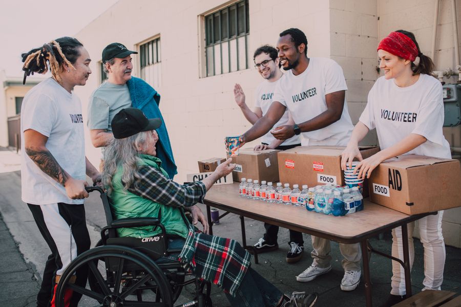 Volunteers distributing supplies for a community organisation